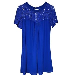 VANBERFIA Royal Blue Lace Illusion Yoke Mini Dress - Size M